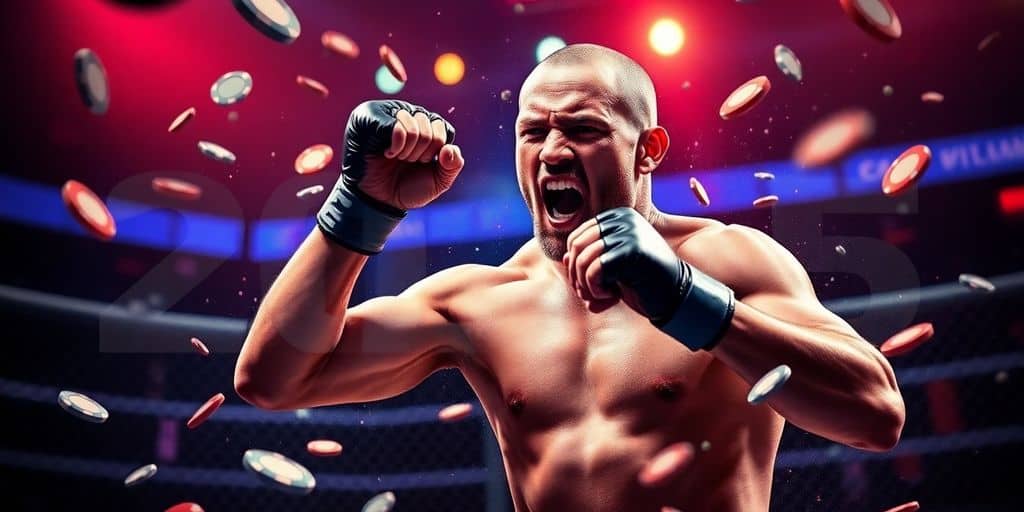 Exciting UFC fight scene with betting elements around.