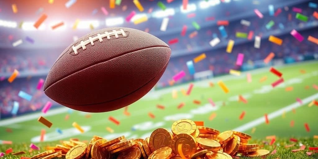 Super Bowl 2025 football game with betting chips.