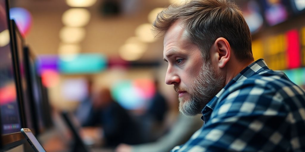 Sports bettor analyzing game outcomes with focus.
