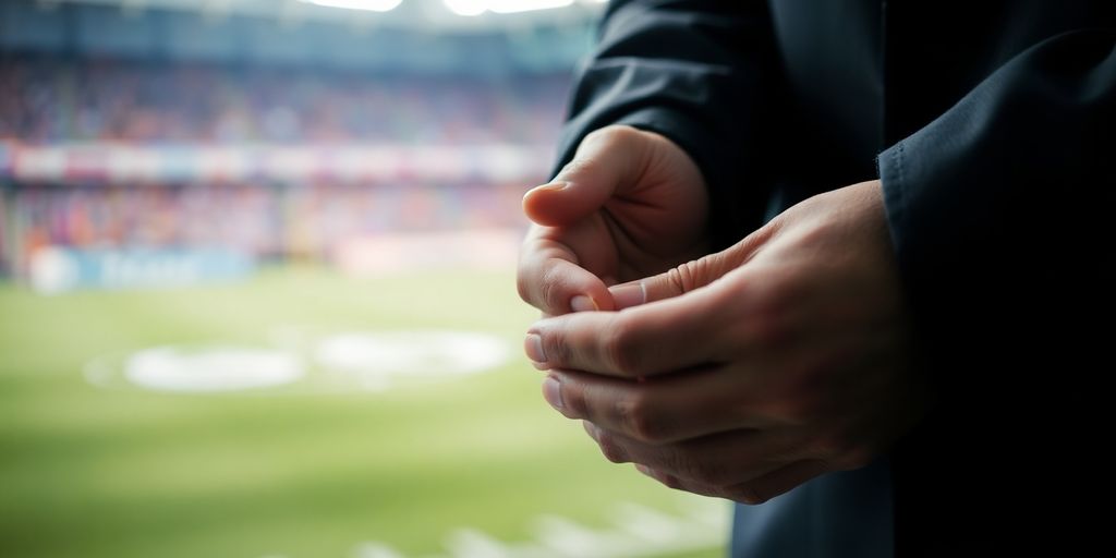 Sports bettor examining a blurred playing field.