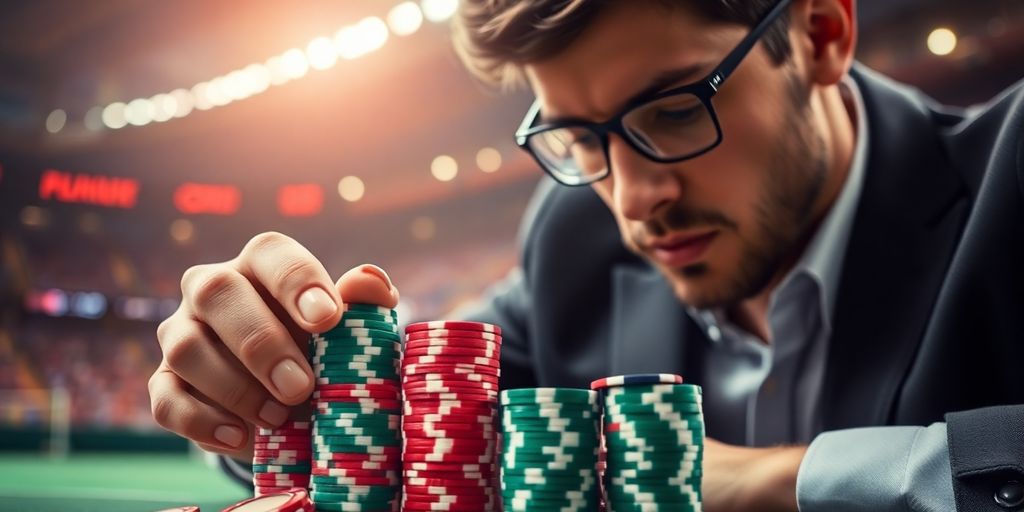 Sports bettor managing a stack of chips.