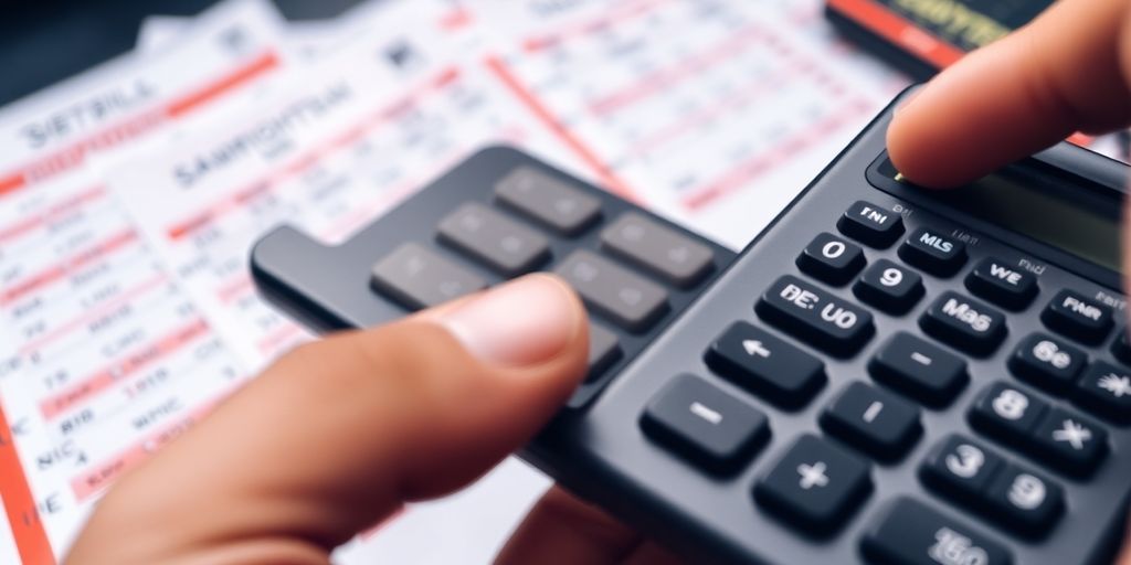 Man calculating sports betting odds with coins.