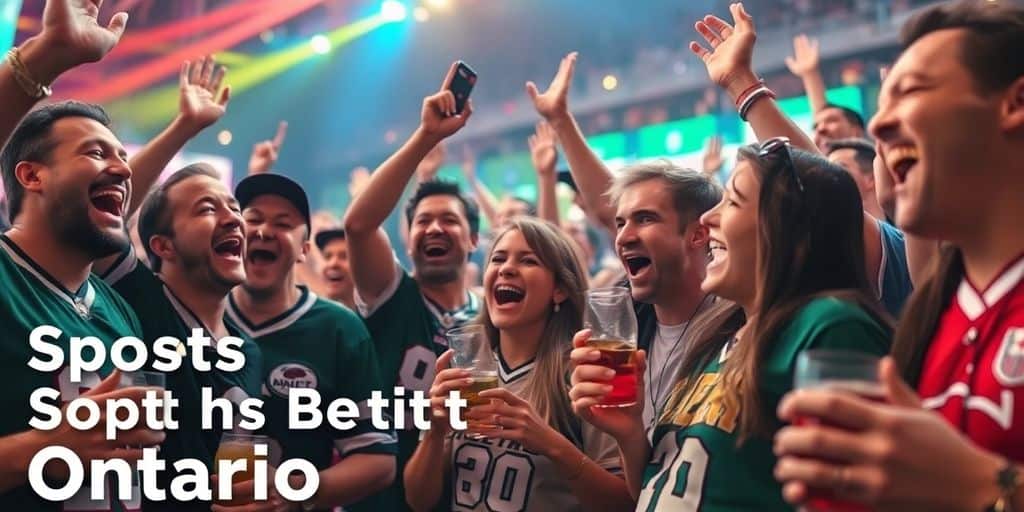 Excited sports fans celebrating during a game in Ontario.