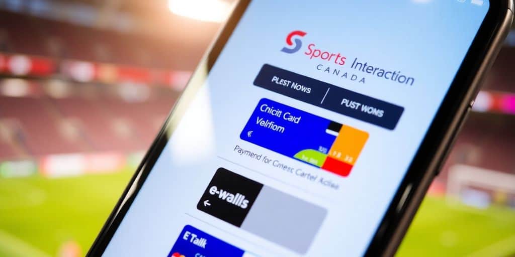 Smartphone displaying Sports Interaction Canada app payment options.