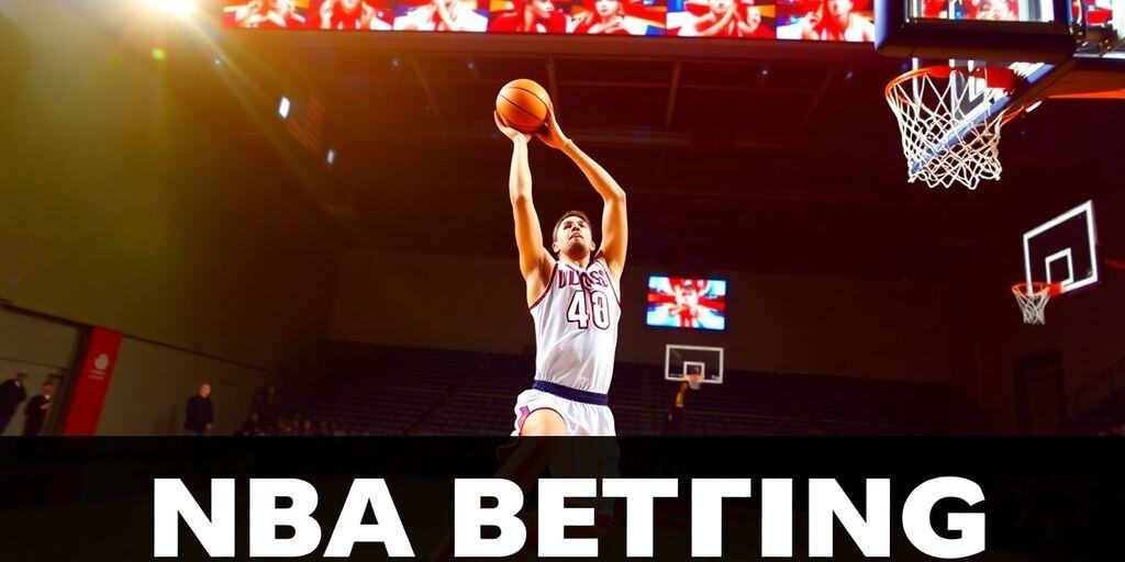 Basketball player shooting on a vibrant court.