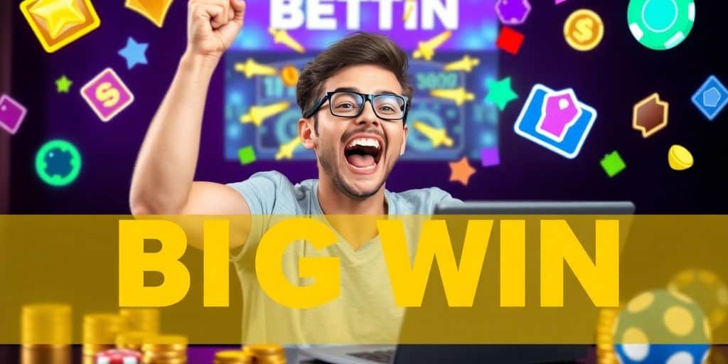 Person celebrating a win while using a laptop for betting.