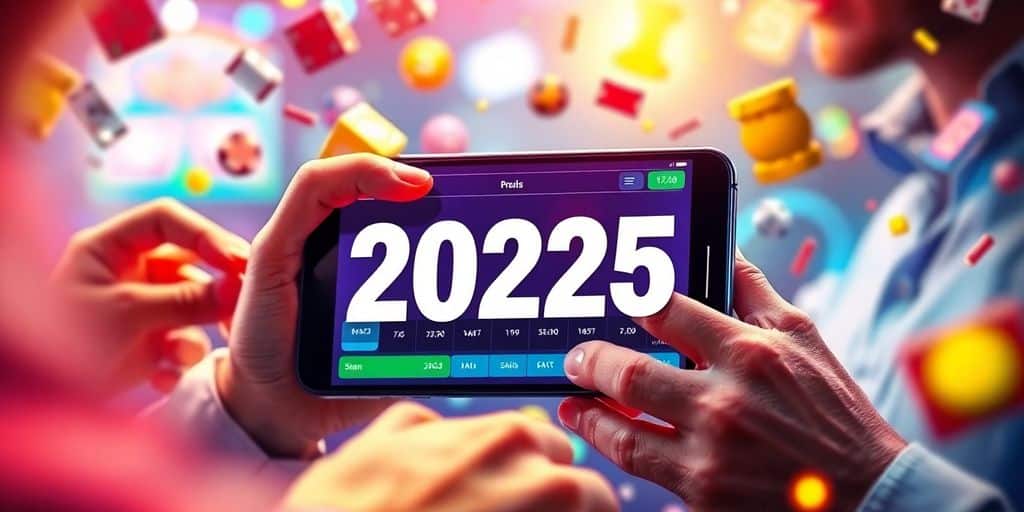 Person betting on smartphone with gaming icons around.