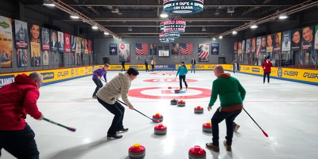 Curling players on ice, focused during a match.