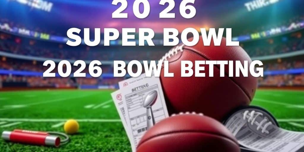 Football gear and betting slips on a stadium background.