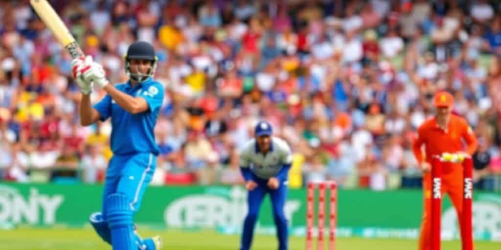 Cricket players in action during an intense match.